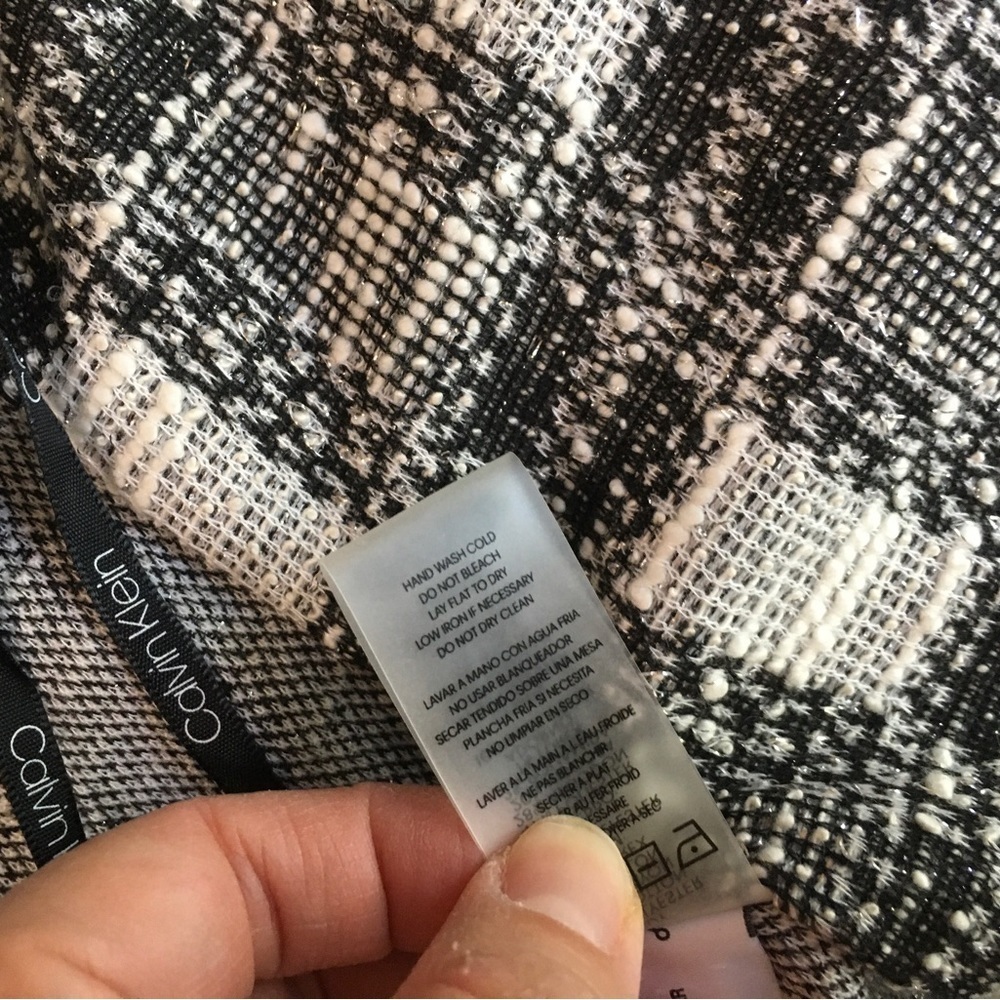 NWT Calvin Klein Black & White Tweed Open-Front Jacket with Faux Leather Trim S - Picture 7 of 7